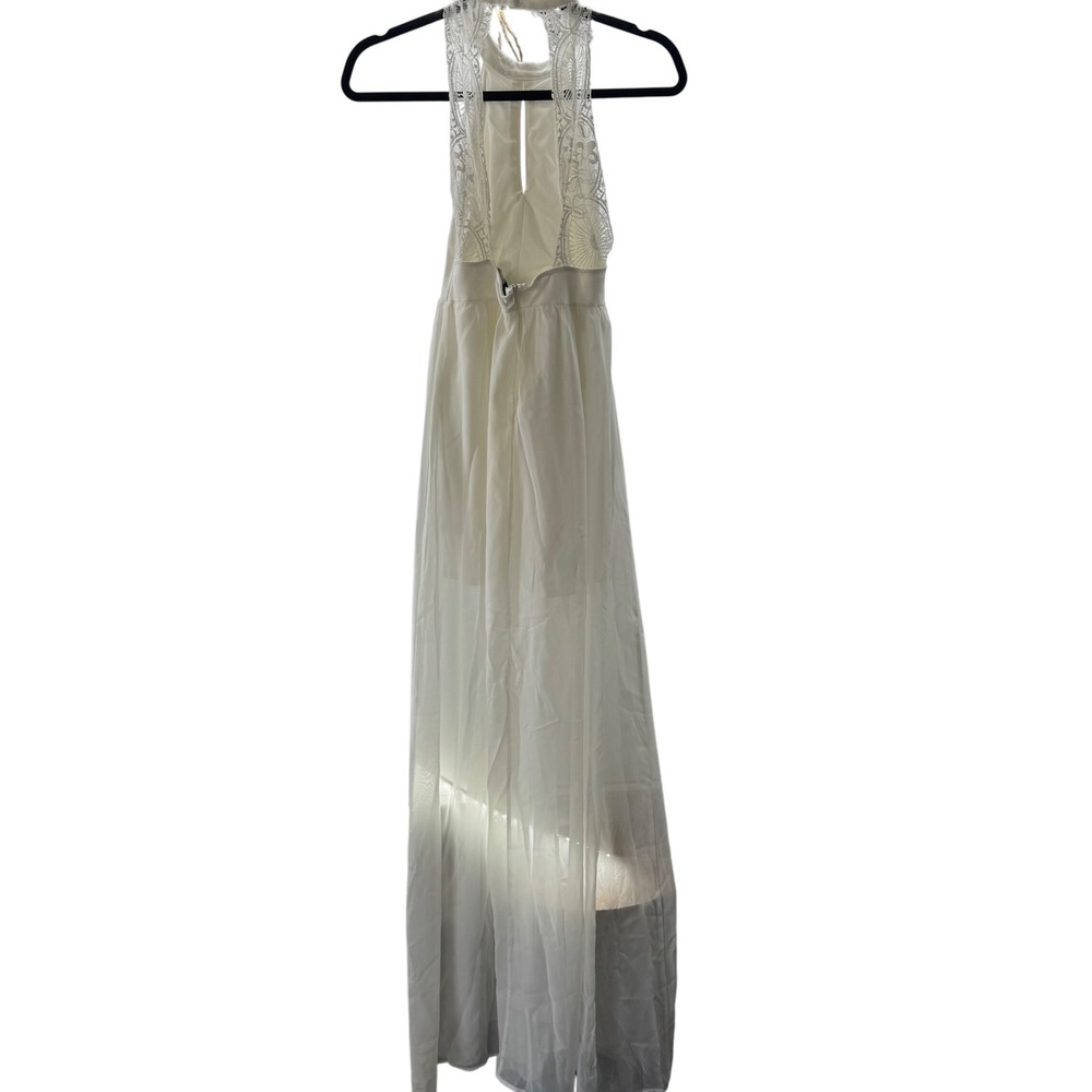 Lulus Maxi Dress Womens M White Rayon Sleeveless Halter Neck Open Back Wedding - Picture 2 of 12